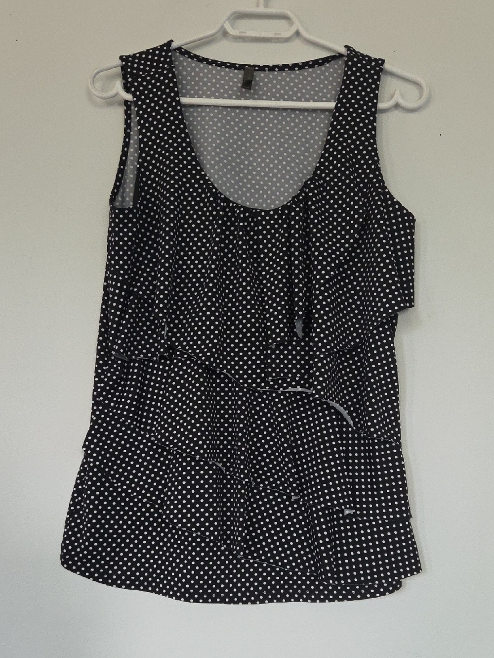 Denver Hayes Black Polka Dot Ruffle Tank